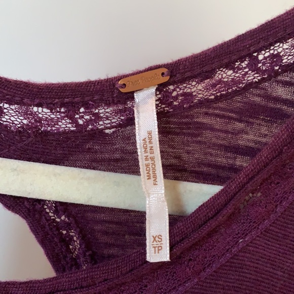 Free People Size XS US Stretch Cotton Jersey and Lace Top in Color Eggplant - Picture 9 of 14